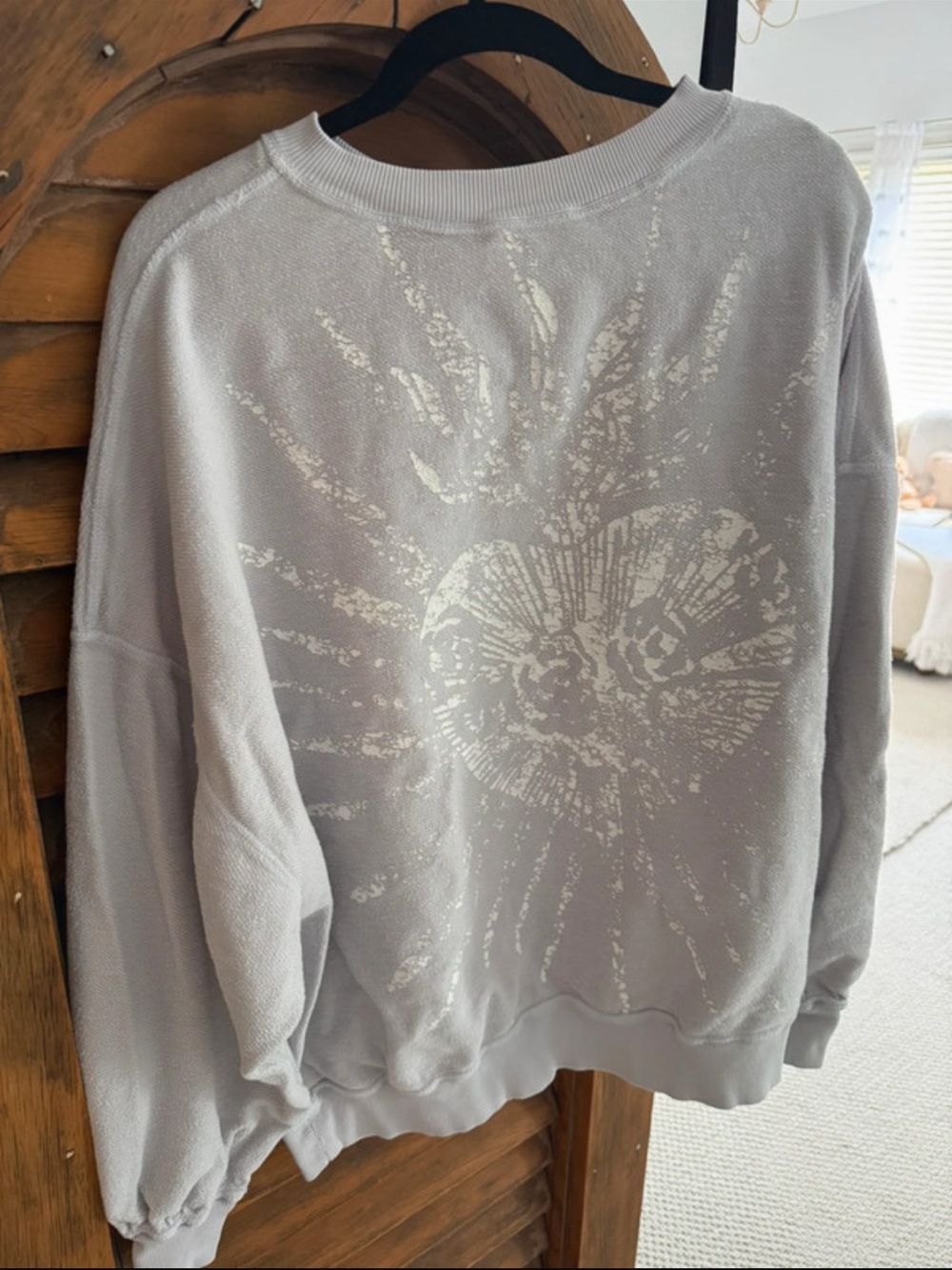 Free People Light Gray Sunburst Graphic Crew Sweatshirt